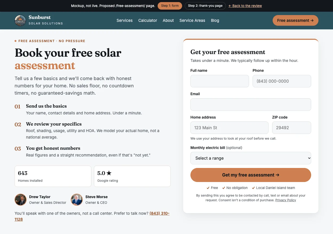 Mockup of the new short assessment form on desktop